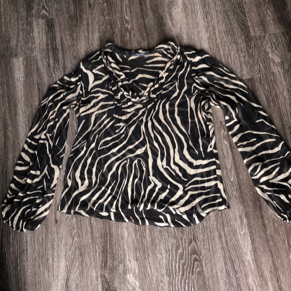 Tahari Sheer Long Sleeve Patterned Top